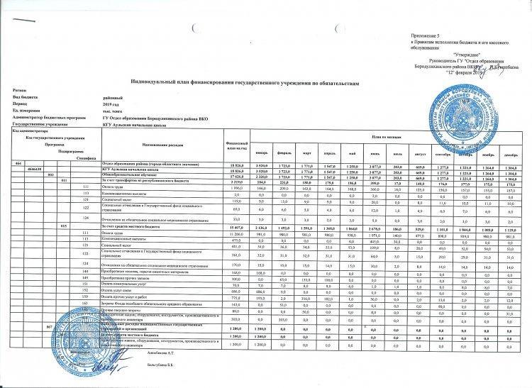 Индивидуальный план финансирования на 2019 год