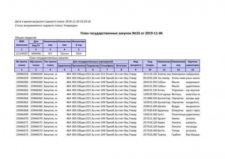 План государственных закупках на 2019 год