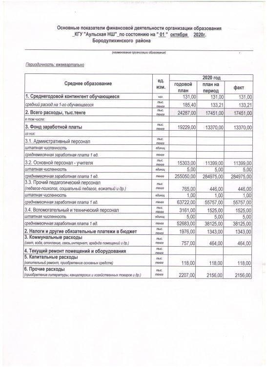 Информация по финансовой деятельности на 2020-2021 учебный год