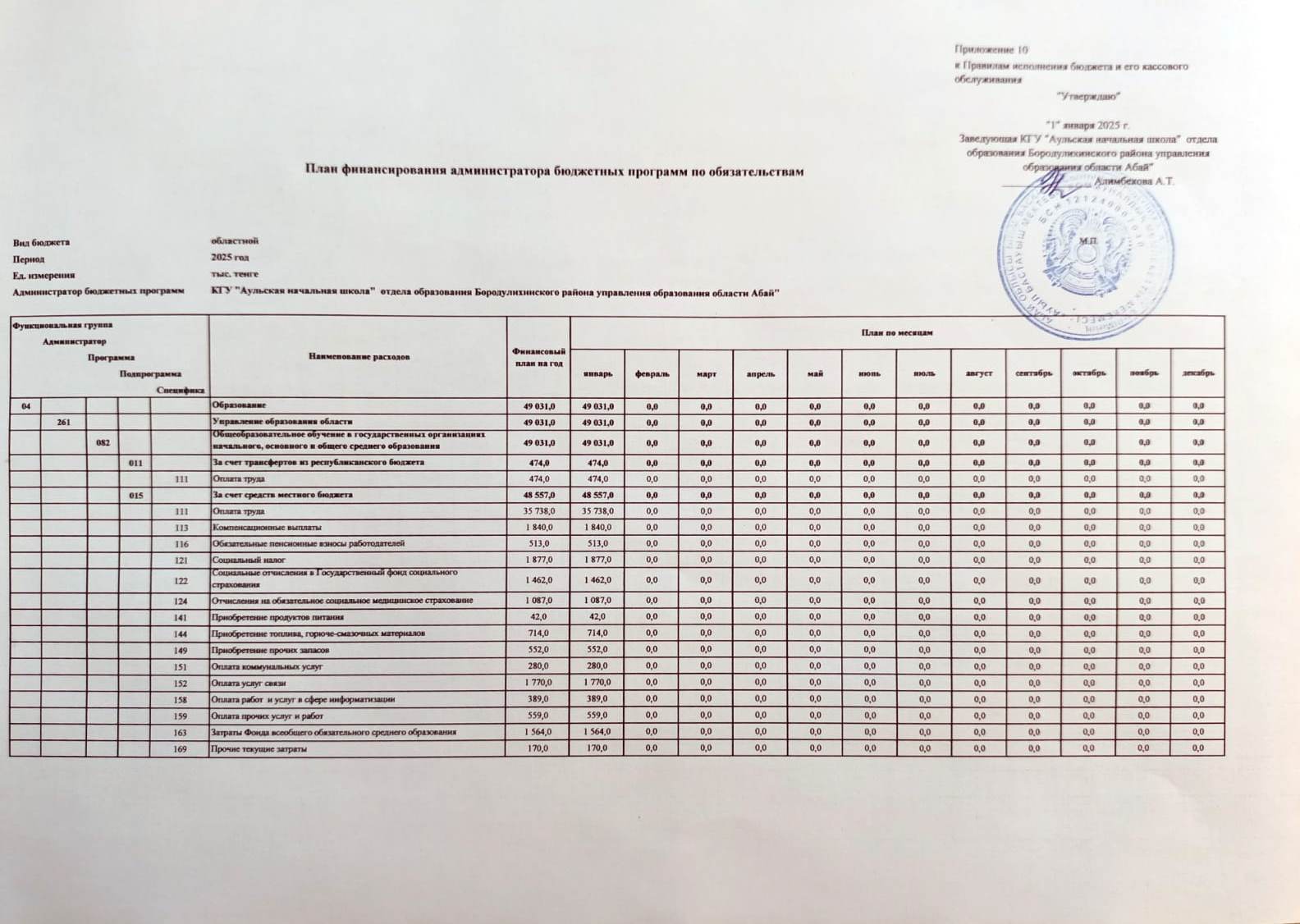 Индивидуальный план финансирования на 2025 год